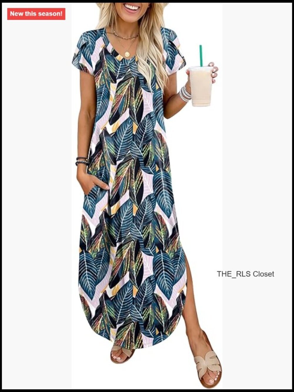 Loose Fit Maxi Dress with V-Neck and Side Split for Summer Beach Wear